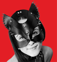 Load image into Gallery viewer, Super Hot Silver Spiked BDSM Black Cat Mask