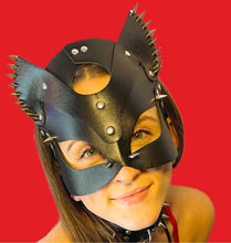 Load image into Gallery viewer, Super Hot Silver Spiked BDSM Black Cat Mask