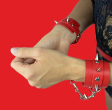 Load image into Gallery viewer, Silver Spike BDSM Handcuffs and Ankle Cuffs Hog Tie for Bedroom Sex Play Sex Toy X Cuff - Ravishing Red