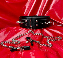 Load image into Gallery viewer, Super Hot Silver Spiked BDSM 3 Piece Pleasure Set - Black Cat Mask • Forced Orgasm Pleasure Belt • Collar With Nipple Clips