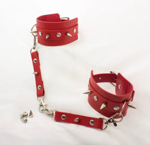 Load image into Gallery viewer, Silver Spike BDSM Handcuffs and Ankle Cuffs Hog Tie for Bedroom Sex Play Sex Toy X Cuff - Ravishing Red
