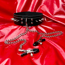 Load image into Gallery viewer, Super Hot Silver Spiked BDSM  Human Dog Collar with Nipple Clips for Bondage Play
