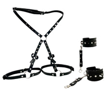 Load image into Gallery viewer, Super Hot Silver Spiked Pretty Kitty BDSM Bondage Set - Silver spikes Cat Mask, Booty Bow Body Harness, and Handcuff Restraints for Sex

